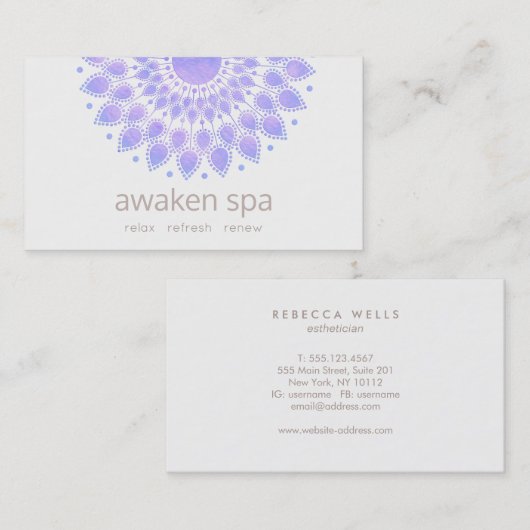 Lavender Lotus Flower Natural Spa and Beauty Visitenkarte (Vorne/Hinten)