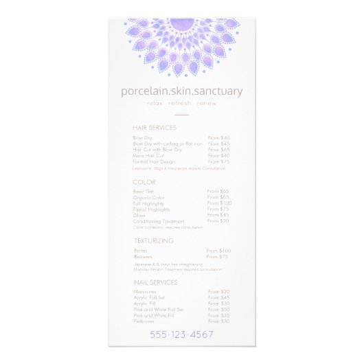 Lavender Lotus Natural Wellness-Center Salon Preis Werbekarte (Vorne)