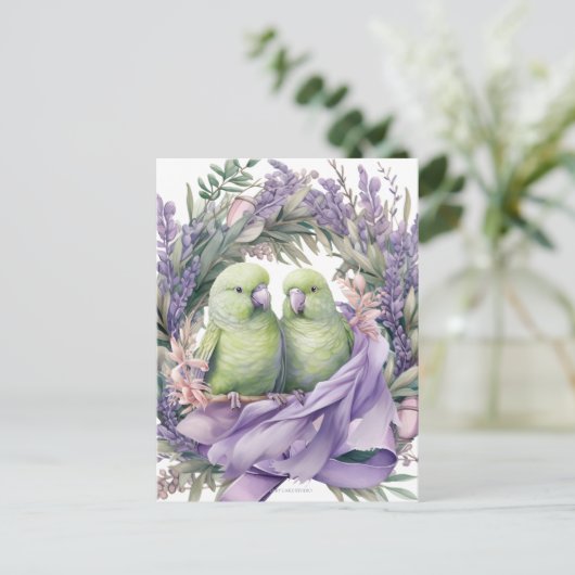 Lavender Lovebirds Postkarte (Stehend Vorderseite)