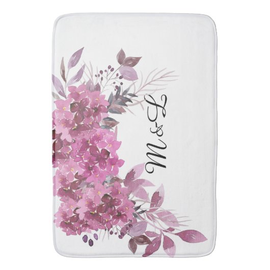 *~* Lavender Magenta Monogram Hydrangea Romantisch Badematte (Vorderseite Vertikal)