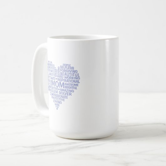 Lavender Mama Herz Word Cloud Tasse (Vorderseite Links)