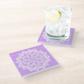 Lavender Mandala Glasuntersetzer (Schrägansicht)