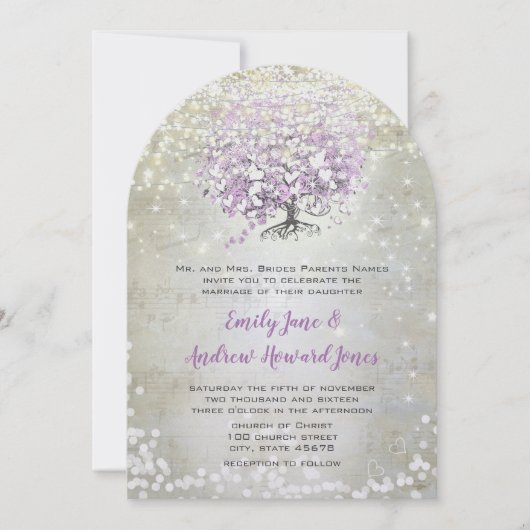 Lavender Märchenleuchten und Stars Hochzeit Einladung (Vorderseite)