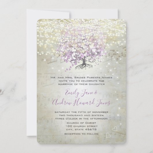 Lavender Märchenleuchten und Stars Hochzeit Einladung (Vorderseite)