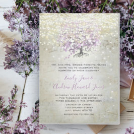Lavender Märchenleuchten und Stars Hochzeit Einladung