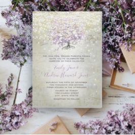 Lavender Märchenleuchten und Stars Hochzeit Einladung