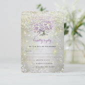 Lavender Märchenleuchten und Stars Hochzeit RSVP Karte (Stehend Vorderseite)