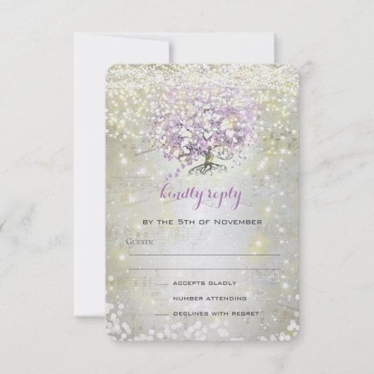 Lavender Märchenleuchten und Stars Hochzeit RSVP Karte (Vorderseite)