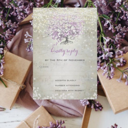 Lavender Märchenleuchten und Stars Hochzeit RSVP Karte