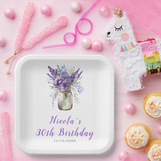 Lavender Mason Jar Birthday Pappteller (Party)