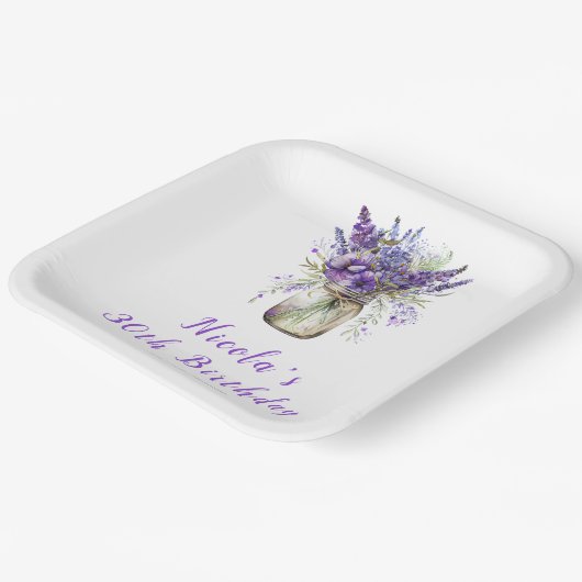 Lavender Mason Jar Birthday Pappteller (Gewinkelt)
