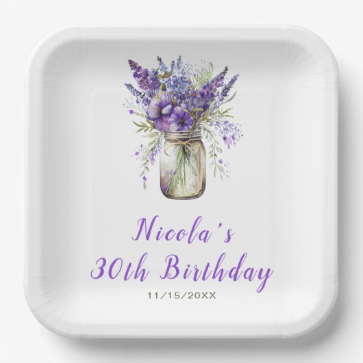 Lavender Mason Jar Birthday Pappteller (Vorderseite)