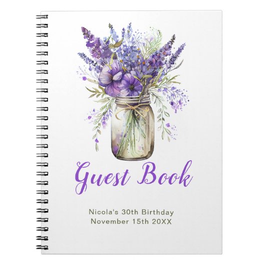 Lavender Mason Jar Birthday Party Guest Book Notizblock (Vorderseite)