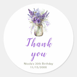 Lavender Mason Jar Birthday Runder Aufkleber