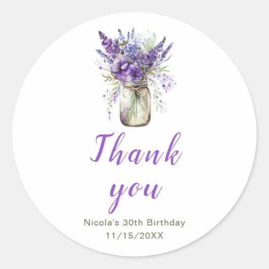 Lavender Mason Jar Birthday Runder Aufkleber (Vorderseite)