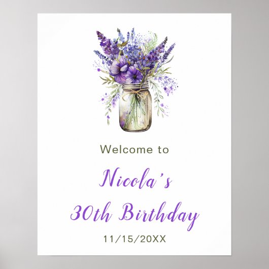 Lavender Mason Jar Birthday Willkommen Poster (Vorne)