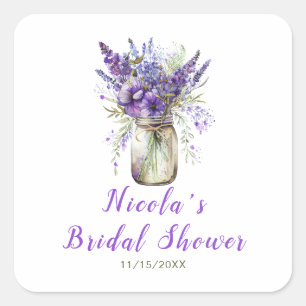 Lavender Mason Jar Brautparty Quadratischer Aufkleber