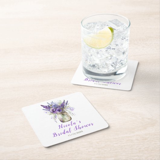 Lavender Mason Jar Brautparty Rechteckiger Pappuntersetzer (Vor Ort)