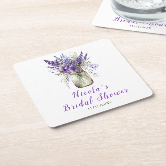 Lavender Mason Jar Brautparty Rechteckiger Pappuntersetzer (angewinkelt)