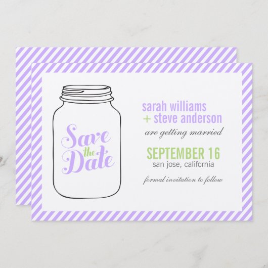 Lavender Mason Jar Monogram Save the Date Einladung (Vorne/Hinten)