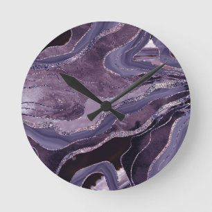 Lavender Mauve Agate Glitter Glam #1  Runde Wanduhr
