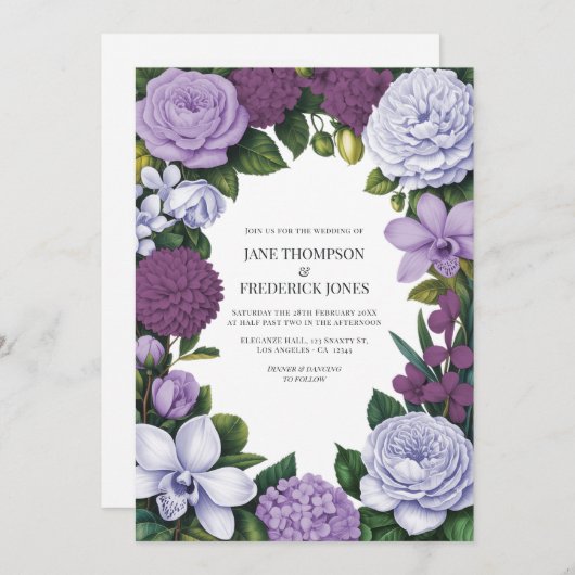 Lavender, Mauve & Plum Floral Wedding Einladung (Vorne/Hinten)