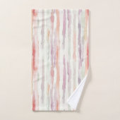 Lavender Melon Pink White Stripes Badhandtuch Set (Handtuch)