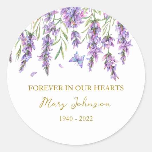 Lavender Memorial Funeral Classic Round Sticker (Vorderseite)