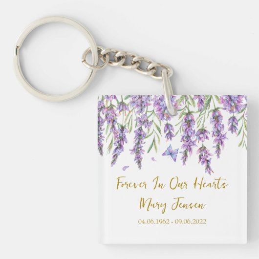 Lavender Memorial Funeral Photo Keychain Schlüsselanhänger (Vorderseite)