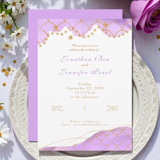 Lavender Mermaid Gold Wedding Invitation Einladung