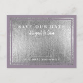 Lavender Metallic Silver Wedding Rettete unser Dat Postkarte (Vorderseite)