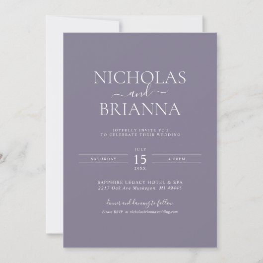 Lavender Minimalistisch Boho Wedding Modernes Foto Einladung (Vorderseite)