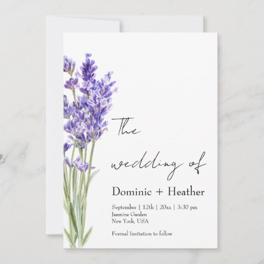 Lavender Minimalistisch Elegance Wedding Einladung (Vorderseite)