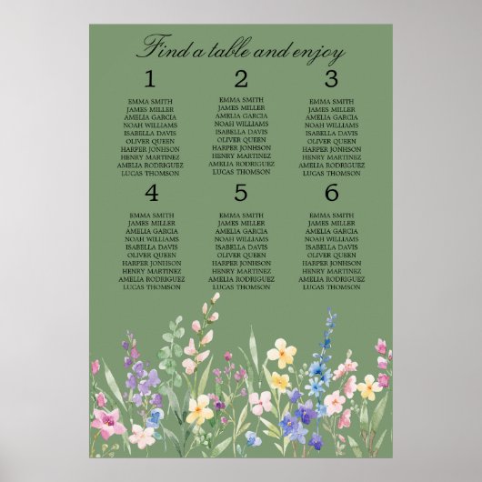 Lavender Mint Floral Wedding Seating Chart Poster (Vorne)