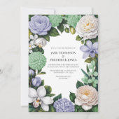 Lavender, Mint Green & White Floral Wedding Einladung (Vorderseite)