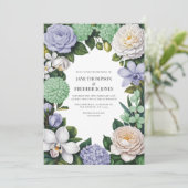 Lavender, Mint Green & White Floral Wedding Einladung (Stehend Vorderseite)