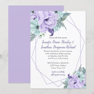 Lavender Mint Lila Geometric Wasserfarbe Peonies Einladung