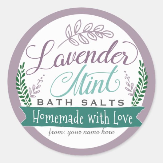 Lavender Minze Bath Salt Labels für hausgemachte G Runder Aufkleber (Vorderseite)