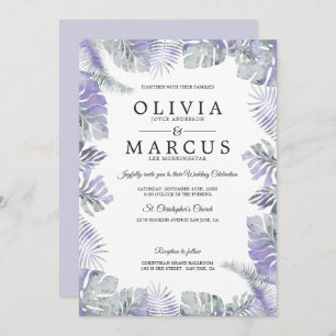 Lavender Mist Watercolor Tropical Blätter Hochzeit Einladung