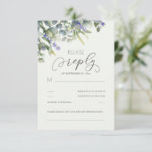 Lavender mit Eukalyptus Greenerity Wedding RSVP Karte (Stehend Vorderseite)