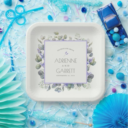 Lavender mit Eukalyptus Greenery Square Wedding Pappteller (Party)