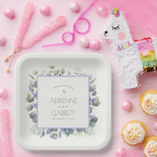 Lavender mit Eukalyptus Greenery Square Wedding Pappteller (Party)