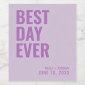 Lavender Modern Best Day Ever Wedding Wine Label Weinetikett (Einzelnes Label)