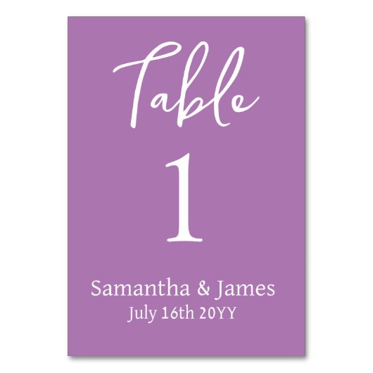 Lavender Modern Elegance Wedding Tischnummer (Vorderseite)