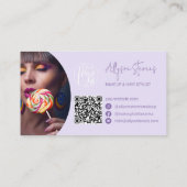 Lavender Modern name script makeup hair logo qr Visitenkarte (Rückseite)