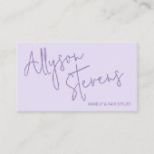 Lavender Modern name script makeup hair logo qr Visitenkarte (Vorderseite)