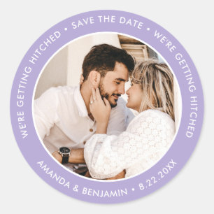 Lavender Modern Wedding Foto Save the Date Runder Aufkleber