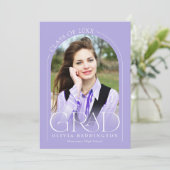 Lavender Modernes Minimales Foto Grad Party Einladung (Stehend Vorderseite)