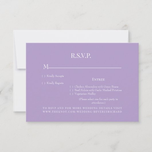 Lavender Monogram Dinner Choice Wedding RSVP Card Karte (Vorderseite)