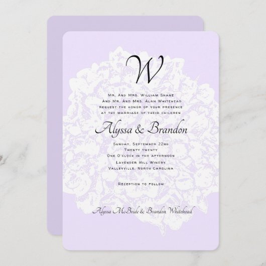 Lavender Monogram Elents Wedding Einladung (Vorne/Hinten)